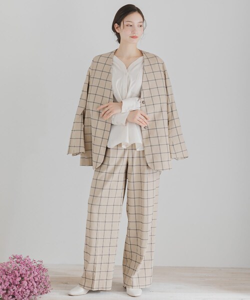 SENSE OF PLACE by URBAN RESEARCH（センスオブプレイスバイアーバンリサーチ）の「チェックノーカラージャケット（ノーカラージャケット・レディース・MOCHA/GREIGE・FREE）」の11枚目の写真