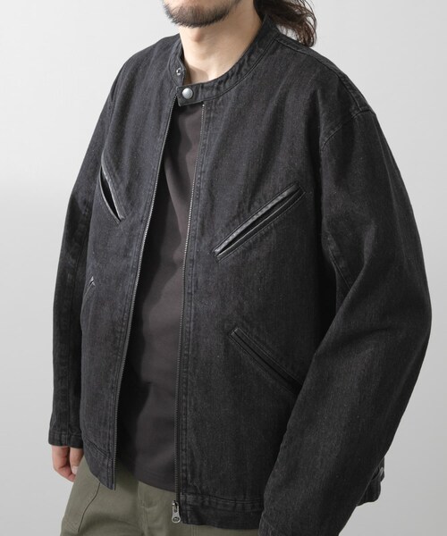 ITEMS URBANRESEARCH（アイテムズ アーバンリサーチ）の「Denim Single Riders Jacket（デニムジャケット・メンズ・O.WSH/BLK・M/L）」の4枚目の写真