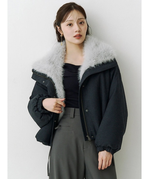 MERCURYDUO（マーキュリーデュオ）の「バルーンパテッドショートブルゾン（ブルゾン・レディース・オフホワイト/チャコールグレー・F）」の2枚目の写真