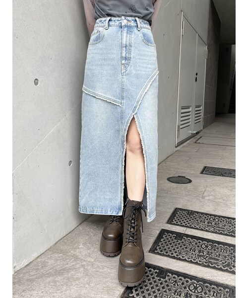 MURUA（ムルーア）の「デニムフロントオープンロングスカート（デニムスカート・レディース・ブラック/ブルー/アイスブルー・1/2）」の22枚目の写真
