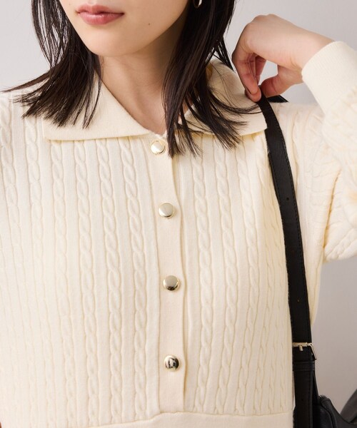VIS（ビス）の「ポロケーブルモチモチニットワンピース（ワンピース・レディース・オフホワイト/ベージュ系/ネイビー・F）」の10枚目の写真