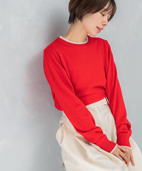 URBAN RESEARCH ROSSO（アーバンリサーチロッソ）の「カシミヤ混バイカラーコンパクトニット（ニット/セーター・レディース・OFF×ORG/GRAY×OFF/RED×OFF/NAVY×SAX・Free）」の4枚目の写真