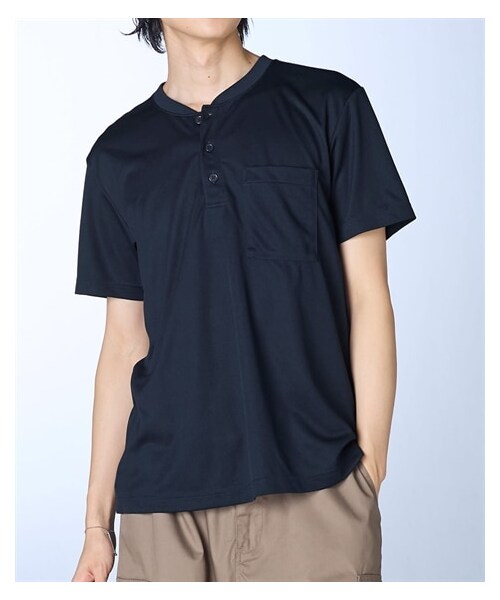 nissen（ニッセン）の「メッシュ半袖ヘンリーネックポケット付Tシャツ【大きいサイズ有】　吸汗速乾・UVカット（Tシャツ/カットソー・メンズ・オフホワイト/カーキ/ワイン/ネイビー/黒/マスタード/ダークブルー・M/L/LL/3L/4L/5L/6L/8L/10L）」の4枚目の写真