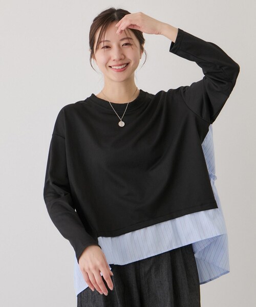 Jayro(ジャイロ)の「ストライプ切替プルオーバー(Tシャツ/カットソー・レディース・ブラック系/グレー/ホワイト系/ネイビー・M)」の2枚目の写真
