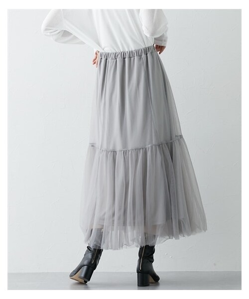 nissen（ニッセン）の「チュールギャザースカート（スカート・レディース・黒/グレー・S/M/L/LL）」の6枚目の写真