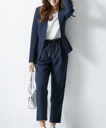 nissen | スニーカー合わせが似合う☆ウエストドロスト付でシルエット変化も楽しめるカラーレスジャケットスーツ【レディーススーツ】(スーツセット)