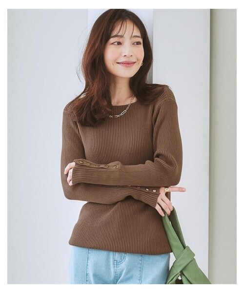 nissen（ニッセン）の「綿混ボートネックリブニット（ニット/セーター・レディース・オレンジ/ブラウン/アイボリー/黒/ローズ/杢グレー/オフホワイト×黒ボーダー・S/M/L/LL）」の17枚目の写真