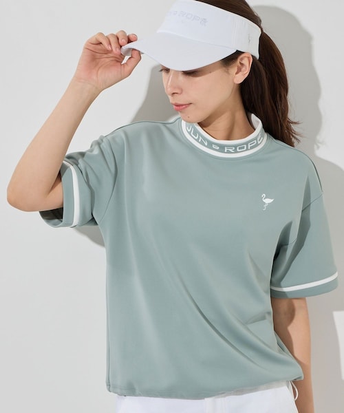 ROPE'（ロペ）の「ダンボールニット5分袖配色プルオーバー/セットアップ対応・UV・接触冷感（Tシャツ/カットソー・レディース・ブラウン/モスグリーン/サックス・L/M/S）」の5枚目の写真