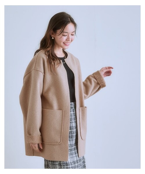 nissen（ニッセン）の「軽量リバーシブルリングウールライクジャケットコート＜大きいサイズ有＞（ジャケット/アウター・レディース・ベージュ/グレージュ/チャコールグレー/スミクロ/黒・S/M/L/LL/3L/4L/5L/6L）」の15枚目の写真