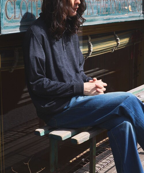 ADAM ET ROPE'(アダムエロペ)の「【BATONER for WILD LIFE TAILOR】WOOL 天竺LS ニットポロ(ポロシャツ・メンズ・ブラック系・2/3/4)」の6枚目の写真