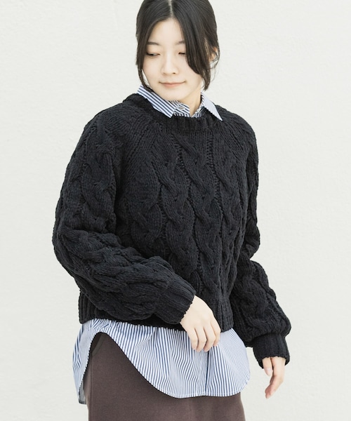 EKAL（エカル）の「ケーブルモールニットプルオーバー（ニット/セーター・レディース・L.ブルー/L.グレー/ブラック・One）」の7枚目の写真