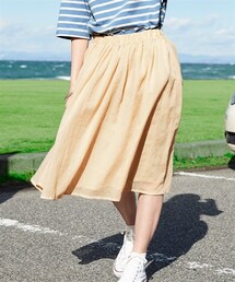 nissen | 大きいサイズ　ふわりと軽い綿混楊柳ひざ丈スカート（ゆったりヒップ）(スカート)