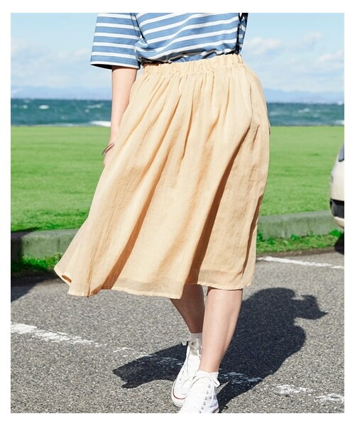 nissen（ニッセン）の「大きいサイズ　ふわりと軽い綿混楊柳ひざ丈スカート（ゆったりヒップ）（スカート・レディース・杢ブルーグリーン/杢ベージュ/杢ネイビー/杢チャコール/杢ライラック・L/LL/3L/4L/5L/6L/8L/10L）」の19枚目の写真