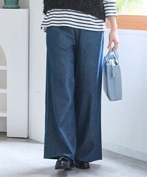 nissen | ＜大きいサイズ＞綿100％楽ちんデニムガウチョパンツ（ゆったりヒップ）(パンツ)
