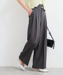VIS | 【新色追加】【防シワ/接触冷感】ベルトディテールタックワイドスラックスパンツ(スラックス)