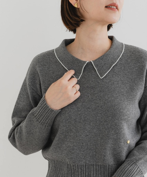 URBAN RESEARCH ROSSO（アーバンリサーチロッソ）の「F by ROSSO　コットンカシミヤ衿パールニット（ニット/セーター・レディース・OFF WHITE/GRAY/NAVY・Free）」の3枚目の写真