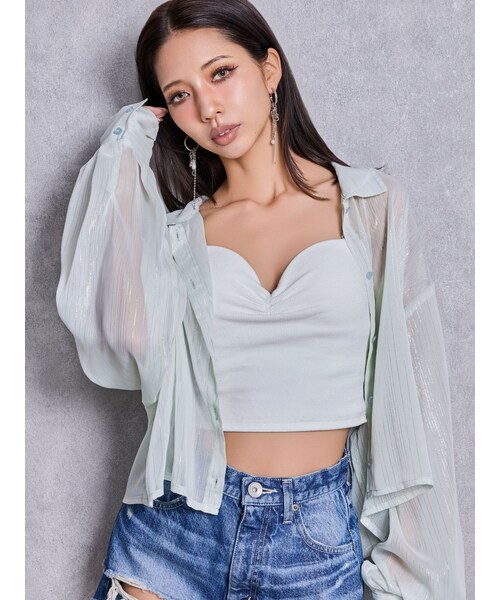 GYDA（ジェイダ）の「SHEERラメショートシャツ（シャツ/ブラウス・レディース・オフホワイト/ブラック/ピンク/ミントグリーン・F）」の6枚目の写真