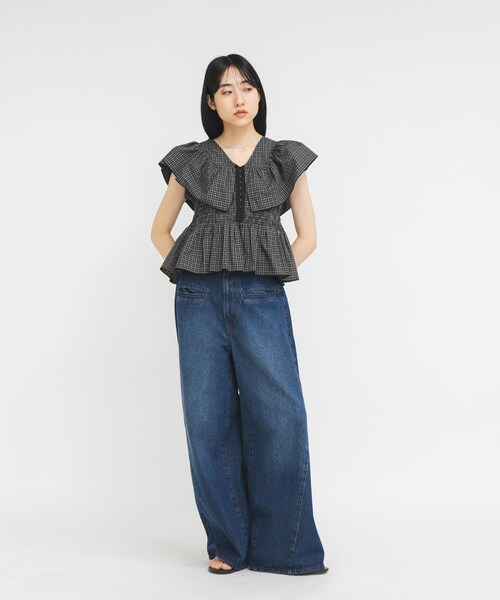KBF(ケイビーエフ)の「WIDEレッグアジャストデニム(デニムパンツ・レディース・BLUE/L.BLUE・36/38/34)」の21枚目の写真