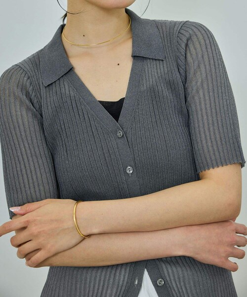 ROPE'（ロペ）の「【洗える】【WEB・一部店舗限定】シアーリブＶネックポロニット（ニット/セーター・レディース・ブラック/ベージュ/ターコイズ/ピンク・F）」の9枚目の写真