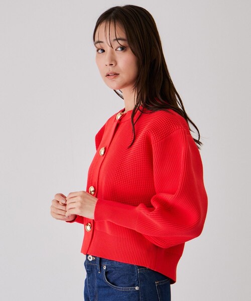 Jayro(ジャイロ)の「ビッグ釦柄切替バルーンカーディガン(カーディガン/ボレロ・レディース・ブラック/オフホワイト/オレンジ・F)」の21枚目の写真