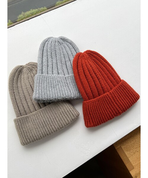 Ungrid（アングリッド）の「ワイドリブニット帽（ニットキャップ/ビーニー・レディース・ライトグレー/ミディアムグレー/オレンジ・F）」の2枚目の写真