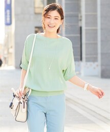 nissen | 大きいサイズさらっと軽いひんやりサマーニットボートネックドルマンニット（UVカット・接触冷感・遮熱）(ニット/セーター)