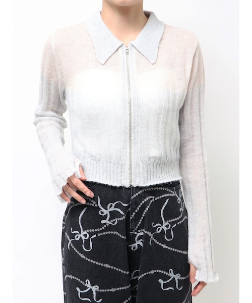 CALNAMUR（カルナムール）の「フロントジップバイカラーニット（ニット/セーター・レディース・ピンク/イエロー/アイスブルー・F）」の5枚目の写真