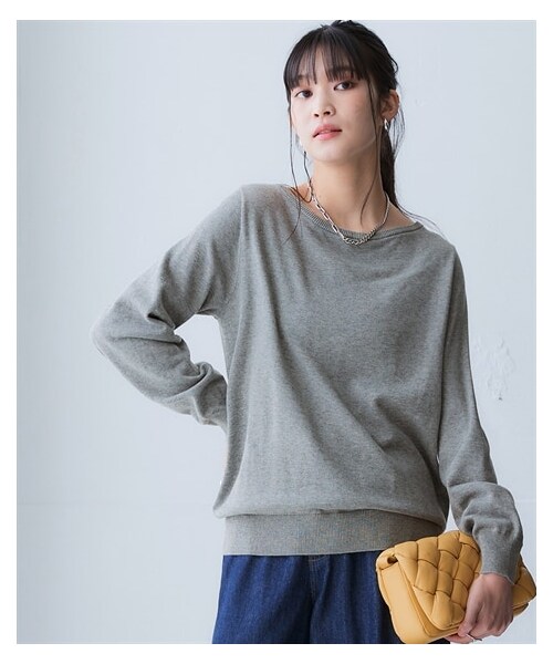 nissen（ニッセン）の「洗えるＵＶカット綿１００％ボートネックニット＜大きいサイズ有＞（ニット/セーター・レディース・黒/杢グレー/オフホワイト/グレージュ/アイスブルー杢/ライムイエロー/モーブグリーン/チャコールグレー杢/パープル/オーキッドピンク/ソフトライム・S/M/L/LL/3L/4L/5L/6L/8L/10L）」の7枚目の写真