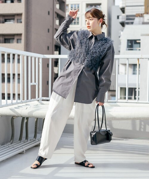 KBF（ケイビーエフ）の「シアーフリルSETシャツ（シャツ/ブラウス・レディース・BLUE×BLUE/PINK×GRAY/CCL×CCL・one）」の8枚目の写真