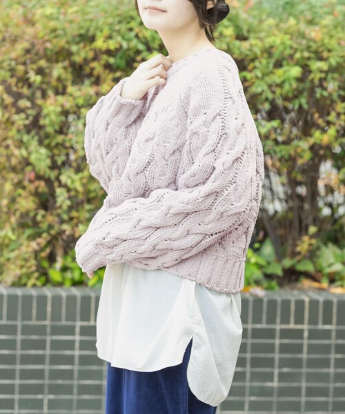 EKAL（エカル）の「ケーブルモールニットプルオーバー（ニット/セーター・レディース・L.ブルー/L.グレー/ブラック・One）」の17枚目の写真