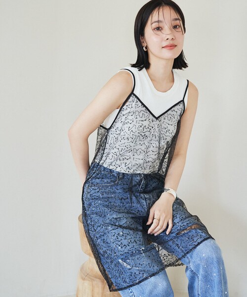 VIS（ビス）の「スパンコールキャミワンピース（ワンピース・レディース・ブラック系/ベージュ系・F）」の10枚目の写真