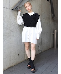 MURUA | Ｖネックベストレイヤードミニワンピース【セットアイテム】(ワンピース)