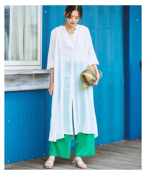 nissen（ニッセン）の「シアーロングシャツワンピース（シャツ