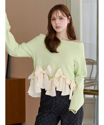 CALNAMUR | ヘムリボンオフショル裏毛トップス(スウェット)