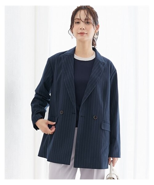 nissen（ニッセン）の「ストライプ柄ウール調ジャコット（オーバーシルエット）<大きいサイズ有>（ジャケット/アウター・レディース・ネイビー/チャコールグレー・S/M/L/LL/3L/4L/5L/6L）」の17枚目の写真