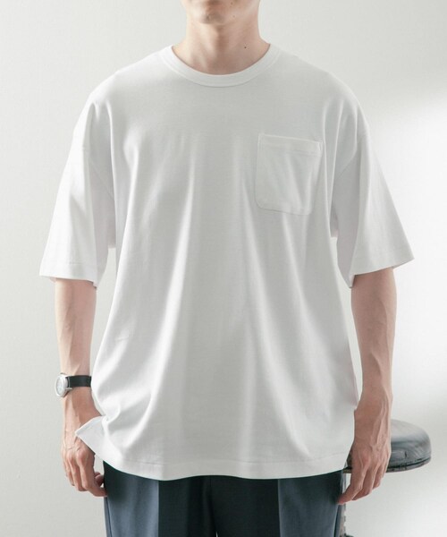 ITEMS URBANRESEARCH（アイテムズ アーバンリサーチ）の「シルケットスムース クルーネックTシャツ（Tシャツ/カットソー・メンズ・KHK/WHT/BLK/BEG/PNK・M/L）」の10枚目の写真