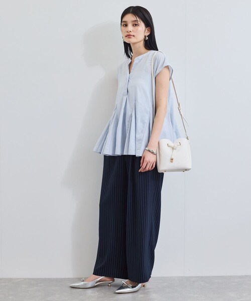 VIS（ビス）の「【接触冷感/UVケア】ピンストライプリラックスワイドパンツ（その他パンツ・レディース・グレー/キナリ/ネイビー系・M/S）」の12枚目の写真