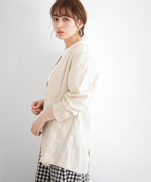 URBAN RESEARCH Sonny Label（アーバンリサーチサニーレーベル）の「リネンノーカラージャケット（ノーカラージャケット・レディース・エクリュ/ネイビー/グレージュ・FREE/Free）」の5枚目の写真