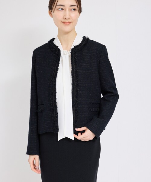ROPE'（ロペ）の「ミックスツイードノーカラージャケット（ノーカラージャケット・レディース・ブラック系/オフホワイト/ネイビー・36/38/40）」の16枚目の写真
