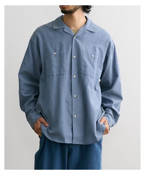 nissen（ニッセン）の「【INPEEBS】オープンカラーダンガリーシャツ（シャツ/ブラウス・メンズ・ブルー系/ブラウン系・M/L/LL/3L/4L/5L/6L/8L/10L）」の12枚目の写真