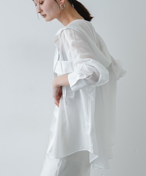 SENSE OF PLACE by URBAN RESEARCH（センスオブプレイスバイアーバンリサーチ）の「シアーフーディシャツ（シャツ/ブラウス・レディース・OFF WHITE/BLACK/YELLOW・One）」の7枚目の写真