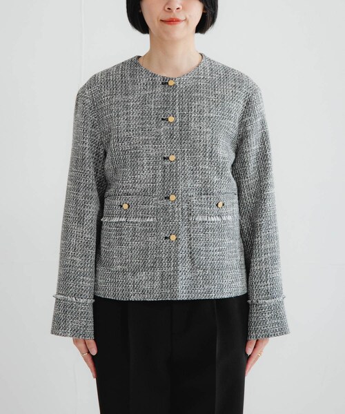 URBAN RESEARCH（アーバンリサーチ）の「ノーカラーツイードジャケット（ノーカラージャケット・レディース・OFF WHITE/BLACK MIX・Free）」の21枚目の写真
