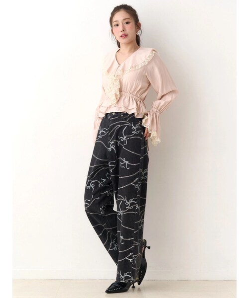 CALNAMUR（カルナムール）の「パールプリントデニムパンツ（その他パンツ・レディース・アイスブルー/ブラック/ブルー・S/M）」の8枚目の写真