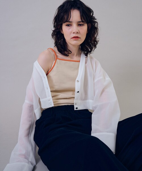 THE GOODLAND MARKET（ザグッドランドマーケット）の「『別注』MIDIUMISOLID×TGM　Organic cotton sheer cardigan（カーディガン/ボレロ・レディース・OFF/BLACK・one）」の6枚目の写真