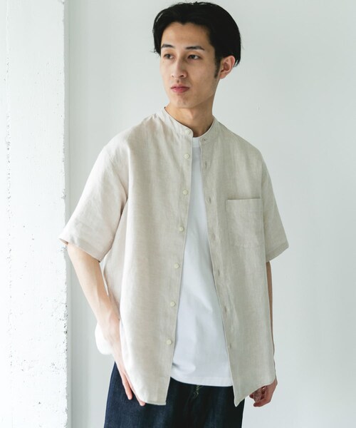 URBAN RESEARCH DOORS（アーバンリサーチドアーズ）の「シルケットリネン バンドカラーショートスリーブシャツ（シャツ/ブラウス・メンズ・ECRU/BROWN/INDIGO/HT CHECK・M/L/XL）」の9枚目の写真