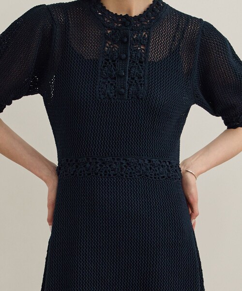 ROPE'（ロペ）の「クロシェニットワンピース/洗える（ワンピース・レディース・ホワイト/ネイビー・F）」の5枚目の写真