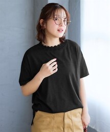 nissen | ＜大きいサイズ＞かぎ針ネック綿混半袖ソフトカットソープルオーバー(Tシャツ/カットソー)