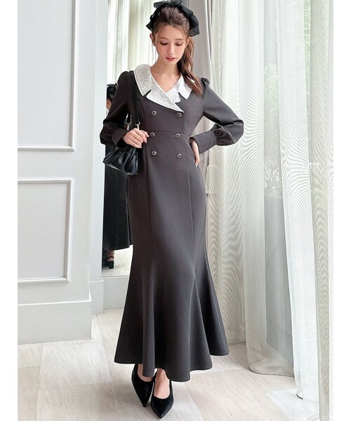 RESEXXY（リゼクシー）の「エンブロイダリーマーメイドワンピース（ワンピース・レディース・アイボリー/チャコールグレー・F）」の5枚目の写真