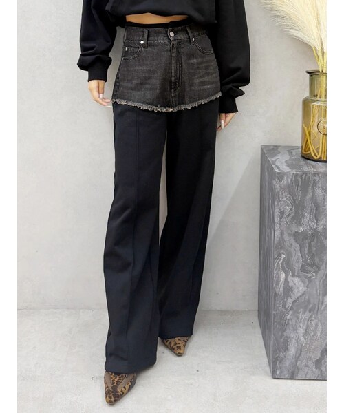 EVRIS（エヴリス）の「ドッキングスウェットデニムパンツ【セットアップ着用可能】（スウェットパンツ・レディース・ブラック/ネイビー・S/M）」の5枚目の写真