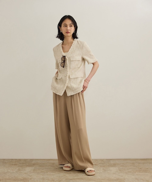 ROPE'（ロペ）の「サマーツイードハーフスリーブジャケット（ノーカラージャケット・レディース・ブラック/オフホワイト・F）」の11枚目の写真